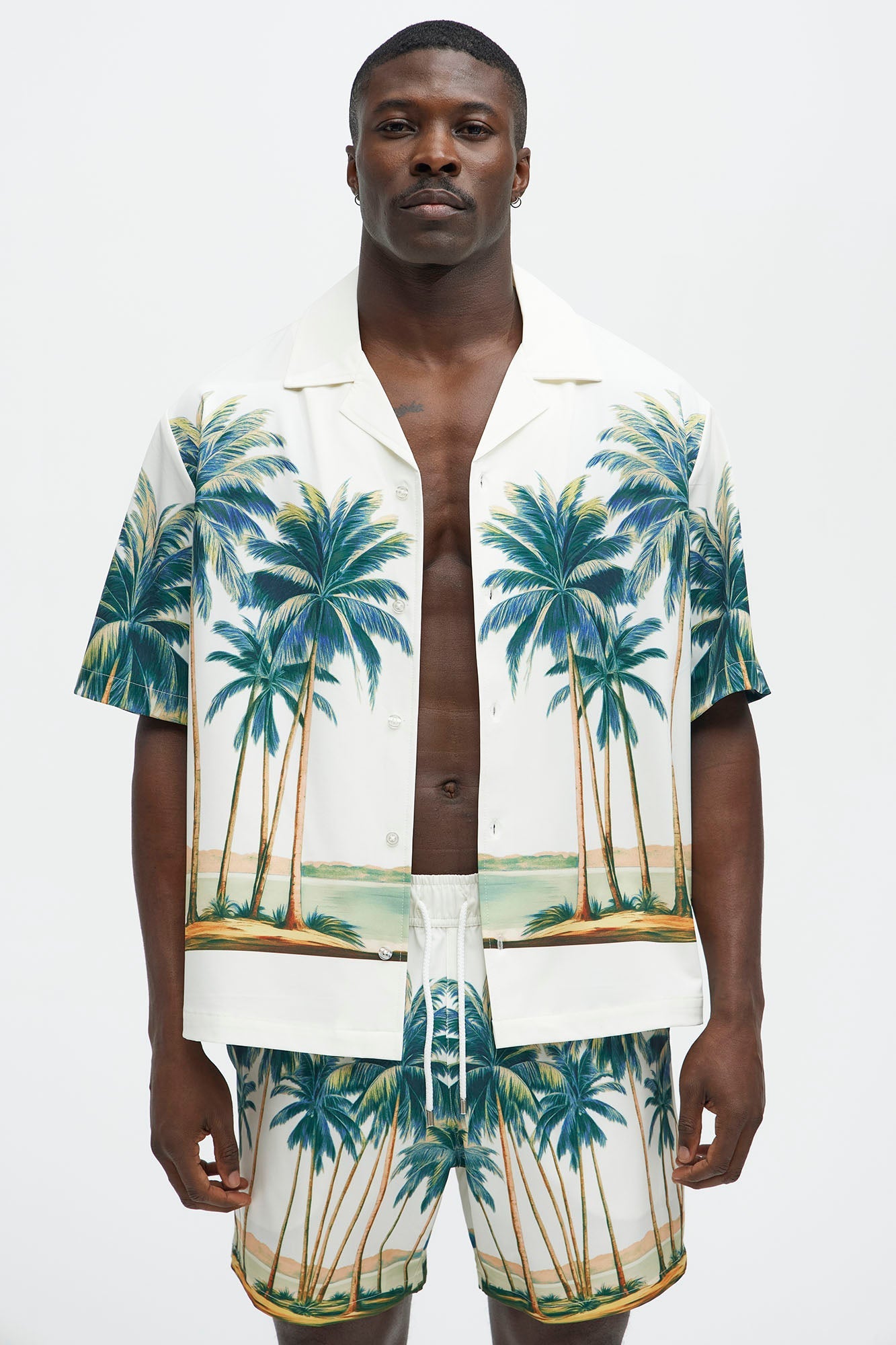 Moulay Palm Printed Cuban Shirt - Cream/combo
