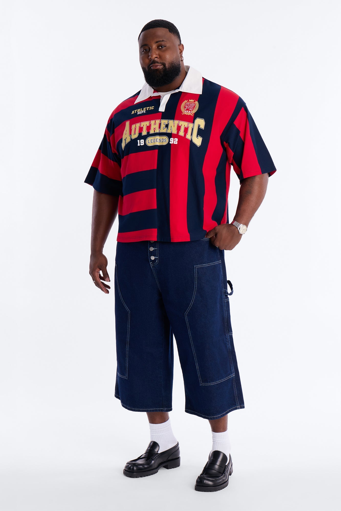 Auth Short Sleeve Rugby Stripes Polo - Navy/Red