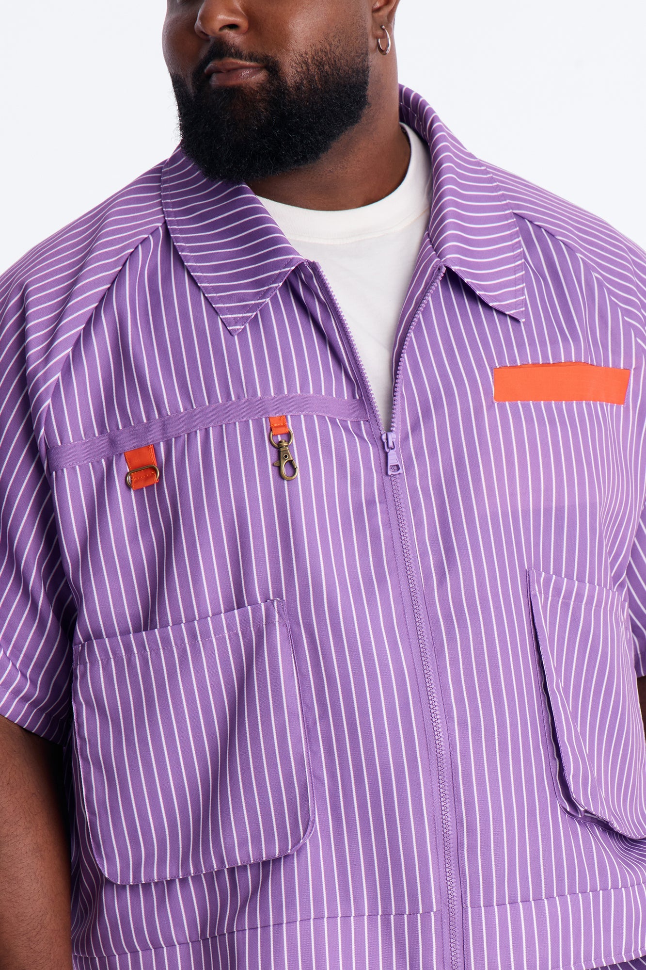 Boxy Cropped Desert Dunes Striped Button Up Shirt - Purple