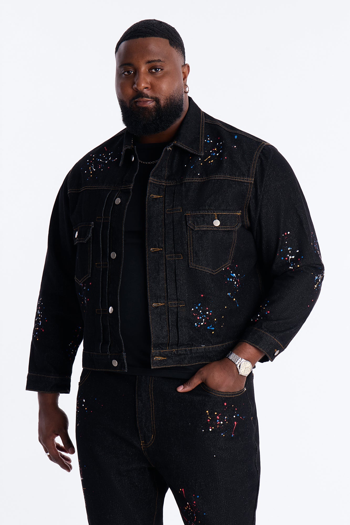 Studio Paint Denim Trucker Jacket - Dark Wash