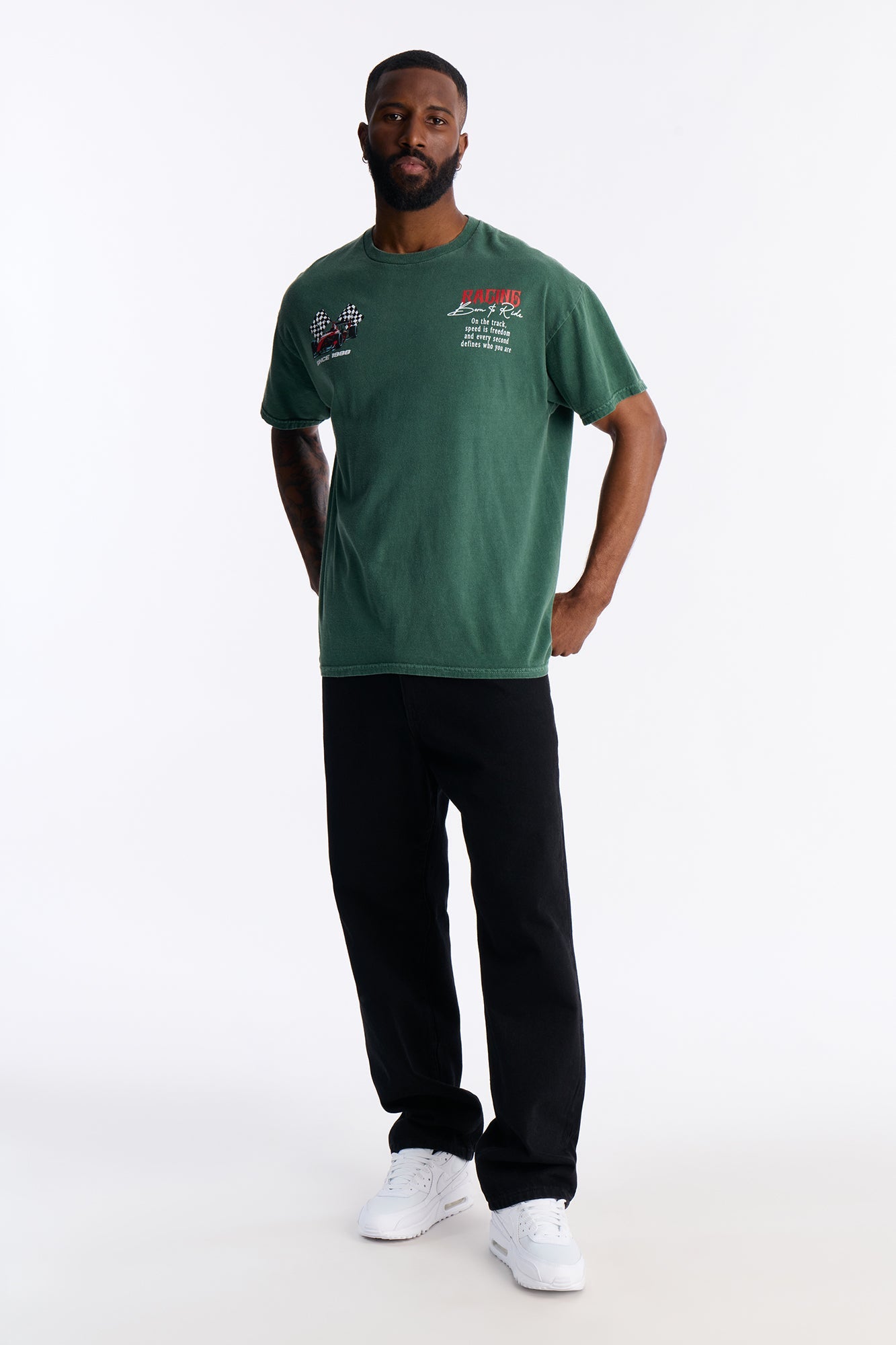 Racing Time Oversized Short Sleeve Tee - Hunter Green