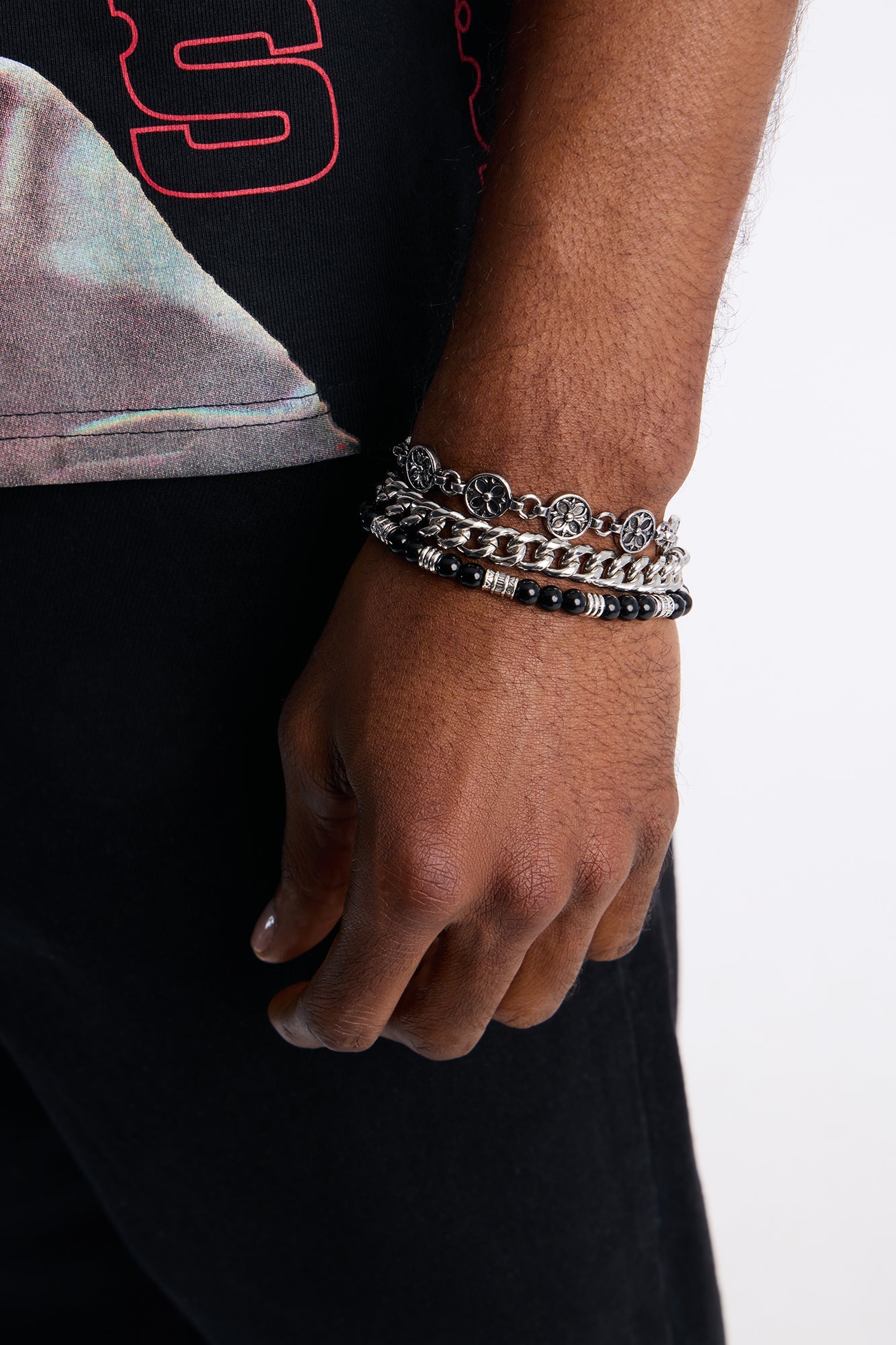 Midnight Iron Faith Bracelet Set - Silver