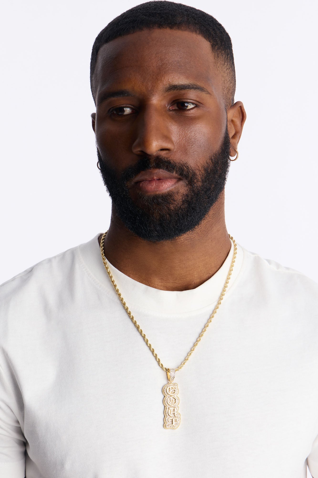 GOAT Script Vertical Iced Pendant Necklace - Gold