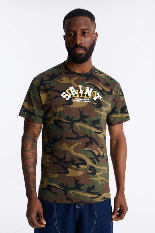 Welcome To Saint Authority Oversized Short Sleeve Tee - Camouflage