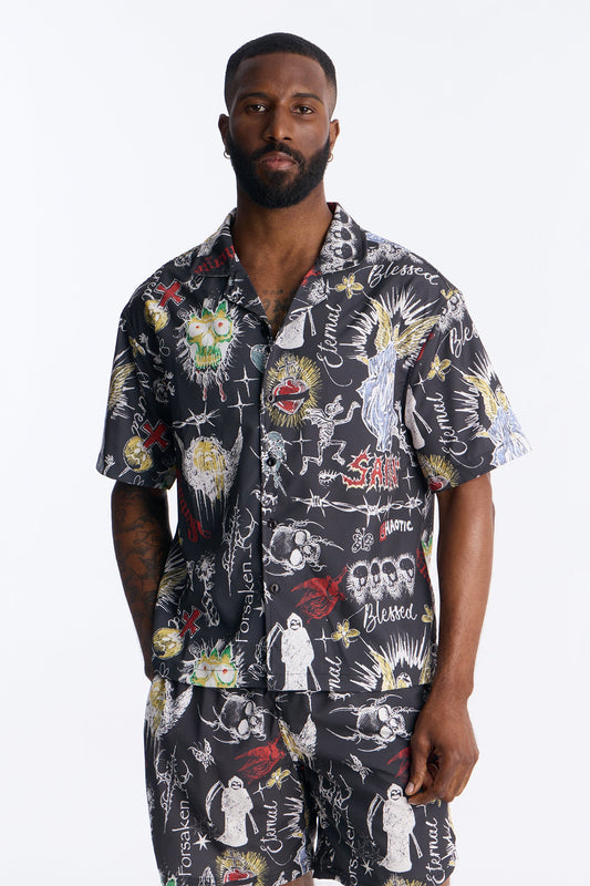 Graffiti Parlor All Over Printed Button Up Shirt - Multi Color