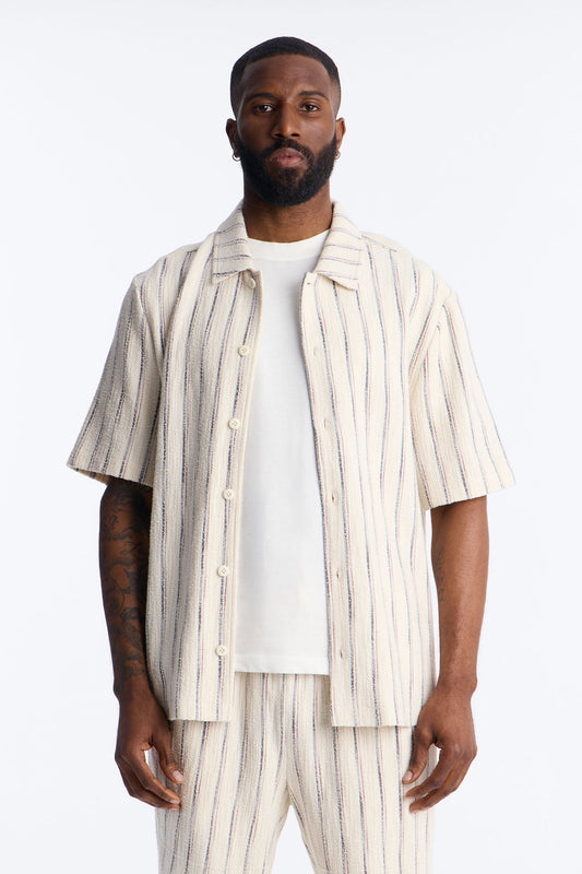 Caicos Textured Stripe Button Up Shirt - Cream