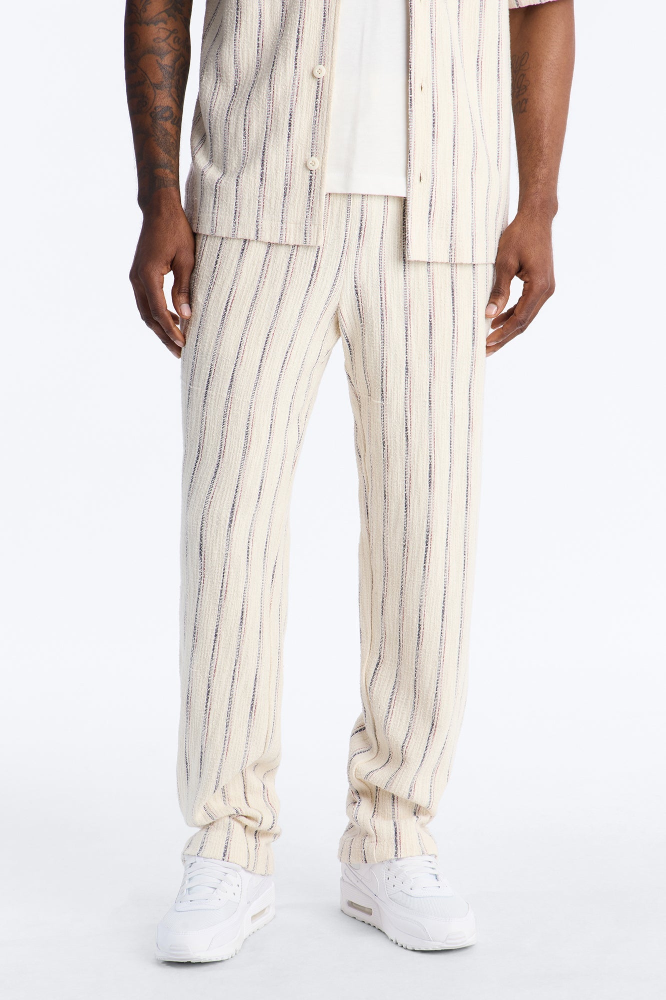 Slim Caicos Textured Stripe Slit Pant - Cream