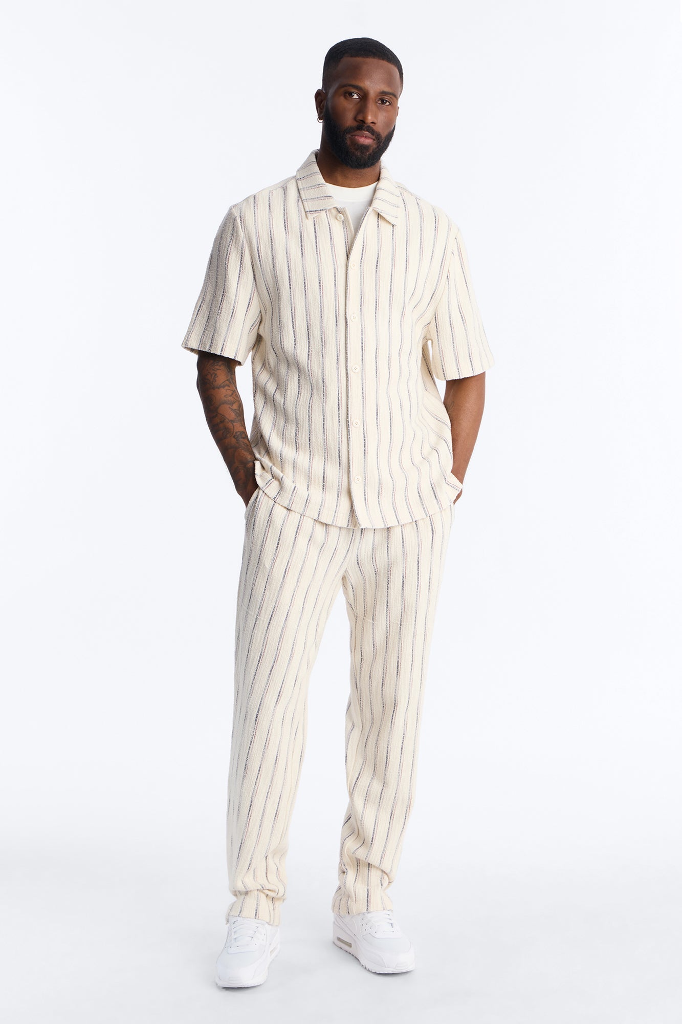 Slim Caicos Textured Stripe Slit Pant - Cream