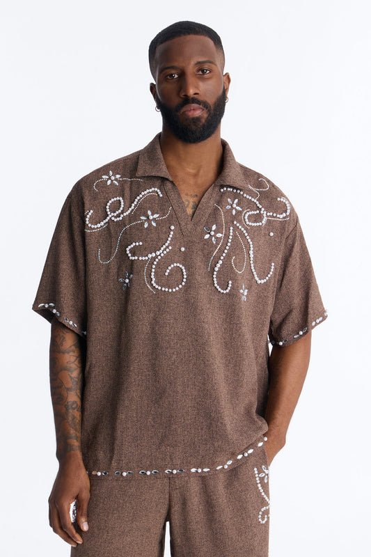 Wanderlust Pearl Journey Johnny Collar Polo - Brown