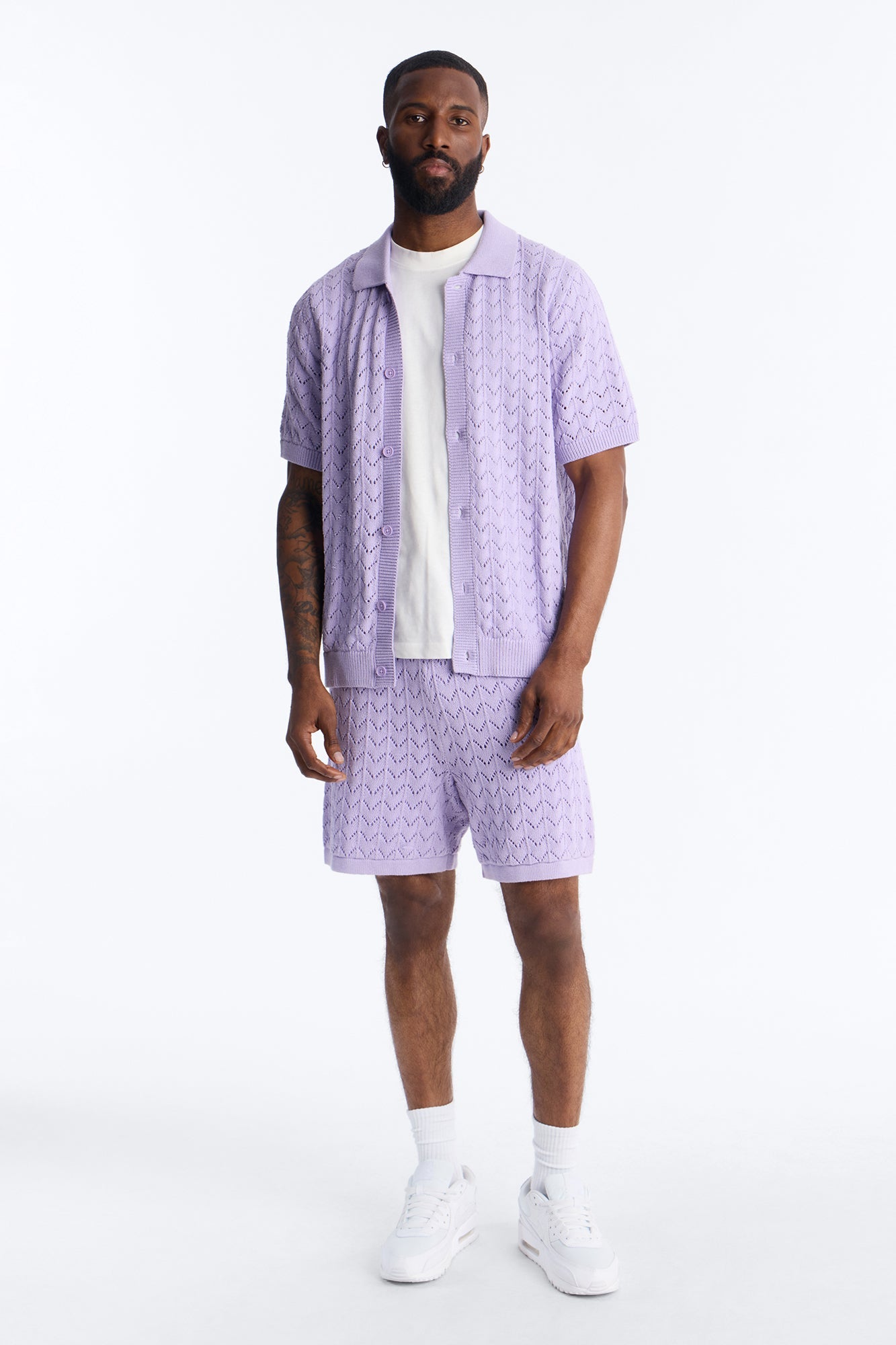 Waterfall Texture Open Knit Shirt - Lavender