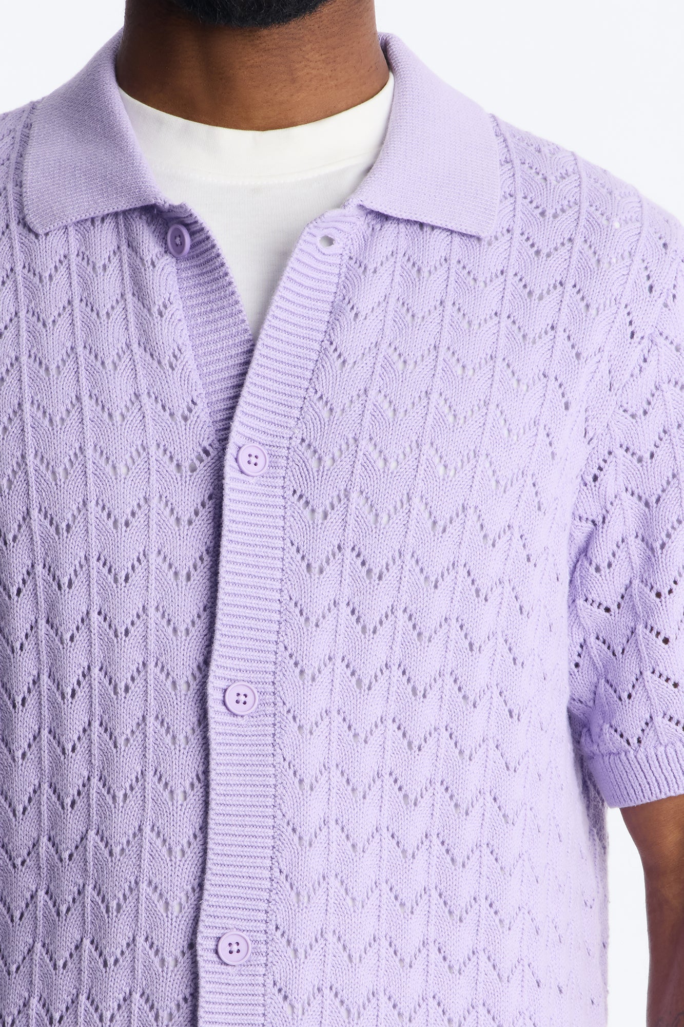 Waterfall Texture Open Knit Shirt - Lavender