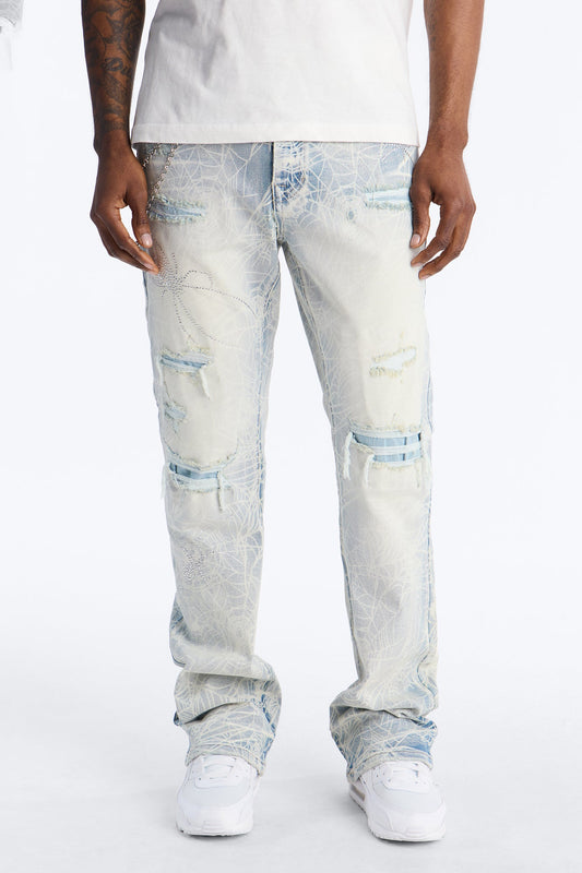 Stacked Skinny Flare Eternal Jeweled Web Jean - Light Wash