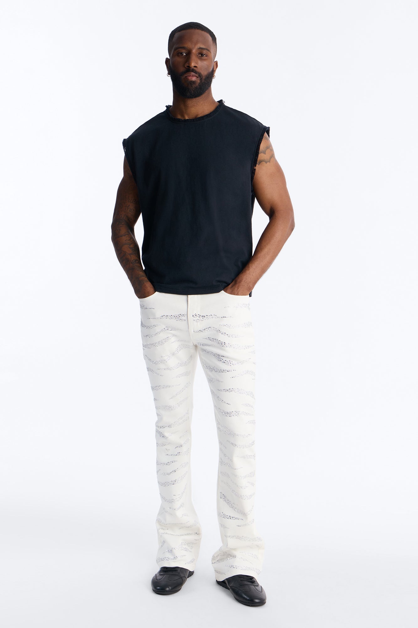Stacked Skinny Flare Electric Prowl Jean - White