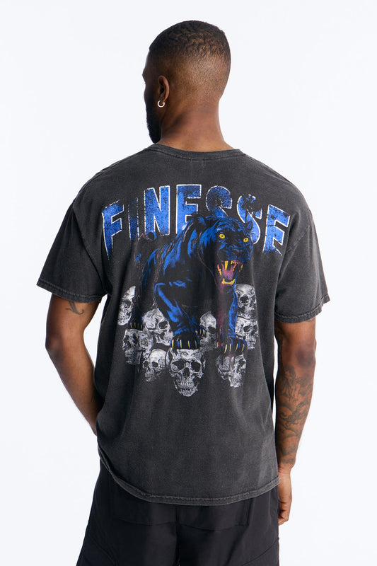 Black Panther Finesse Vintage Oversized Short Sleeve Tee - Black Wash