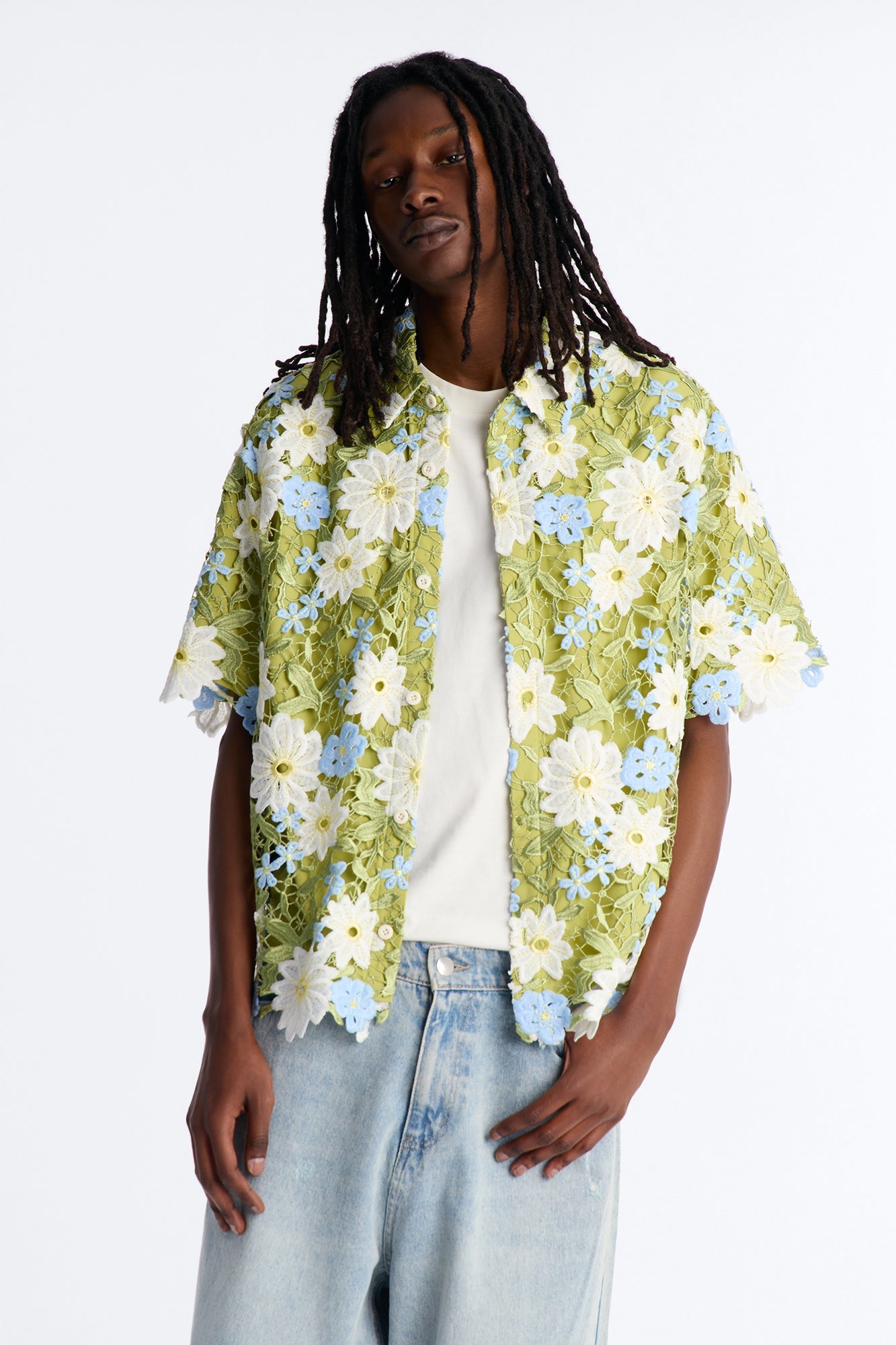 Relaxed Paradise Floral Button Up Shirt - Green