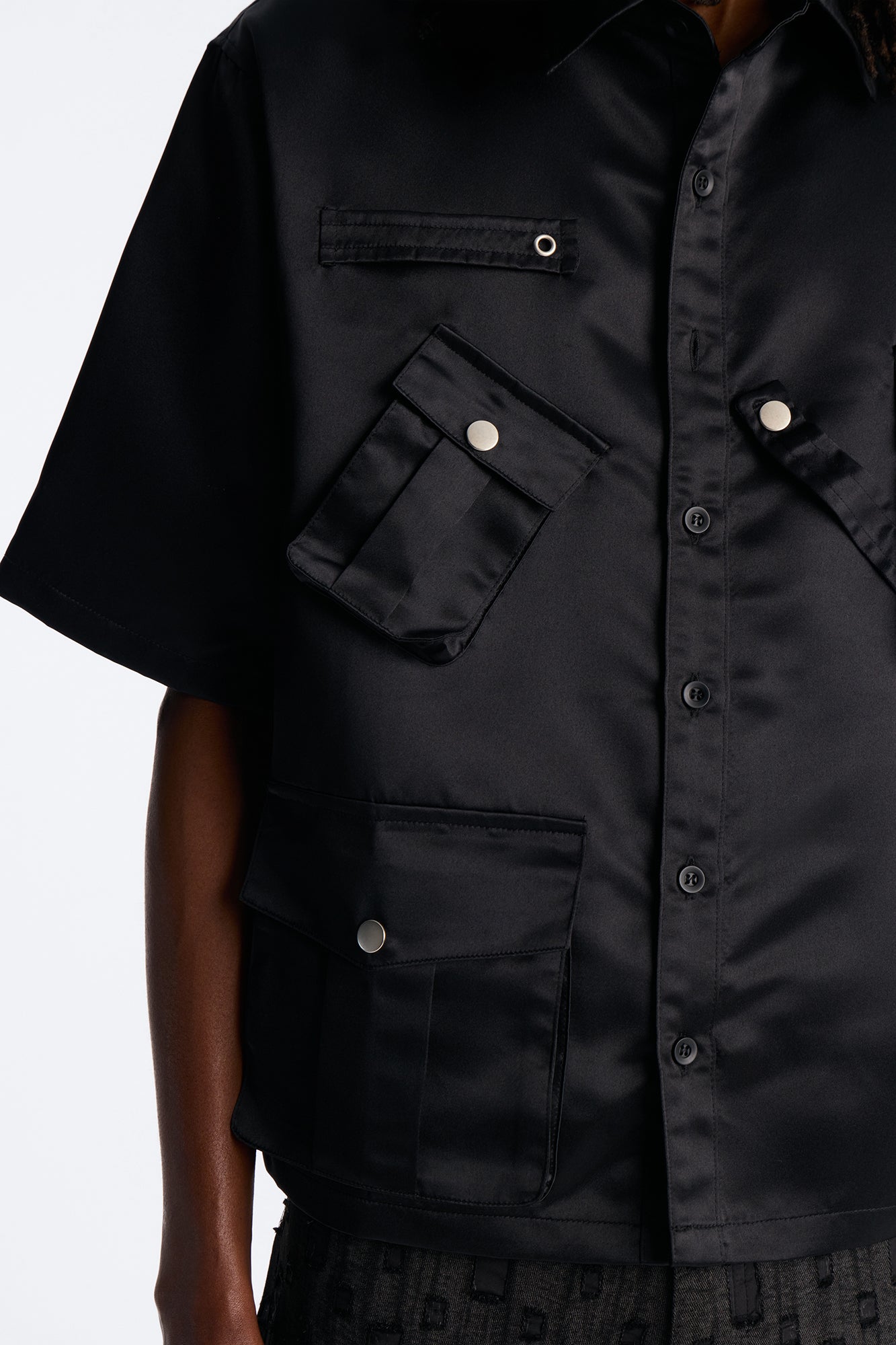 Boxy Tribeca Gloss Utility Shirt - Black