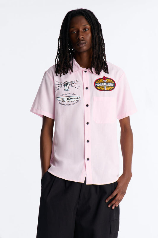 Cropped Overdrive Mode Striped Button Up Shirt - Pink
