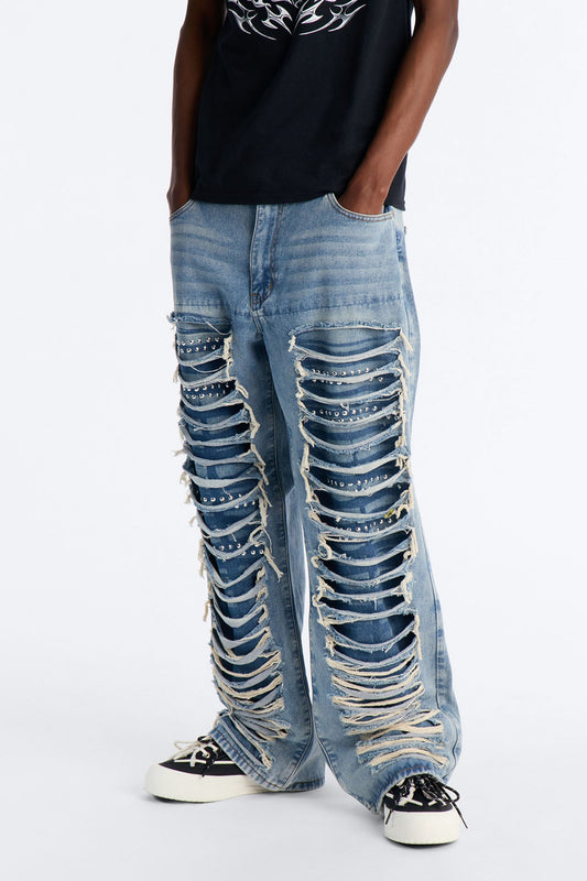 Baggy Studded Mayhem Jean - Light Wash