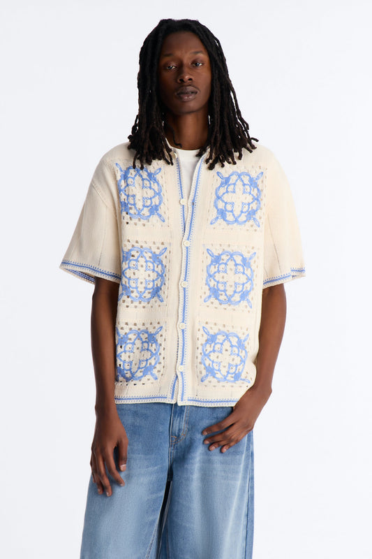 Lido Isle Crochet Button Up Shirt - Cream