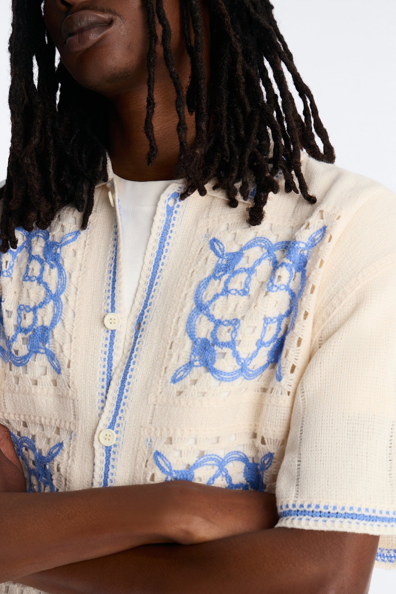 Lido Isle Crochet Button Up Shirt - Cream