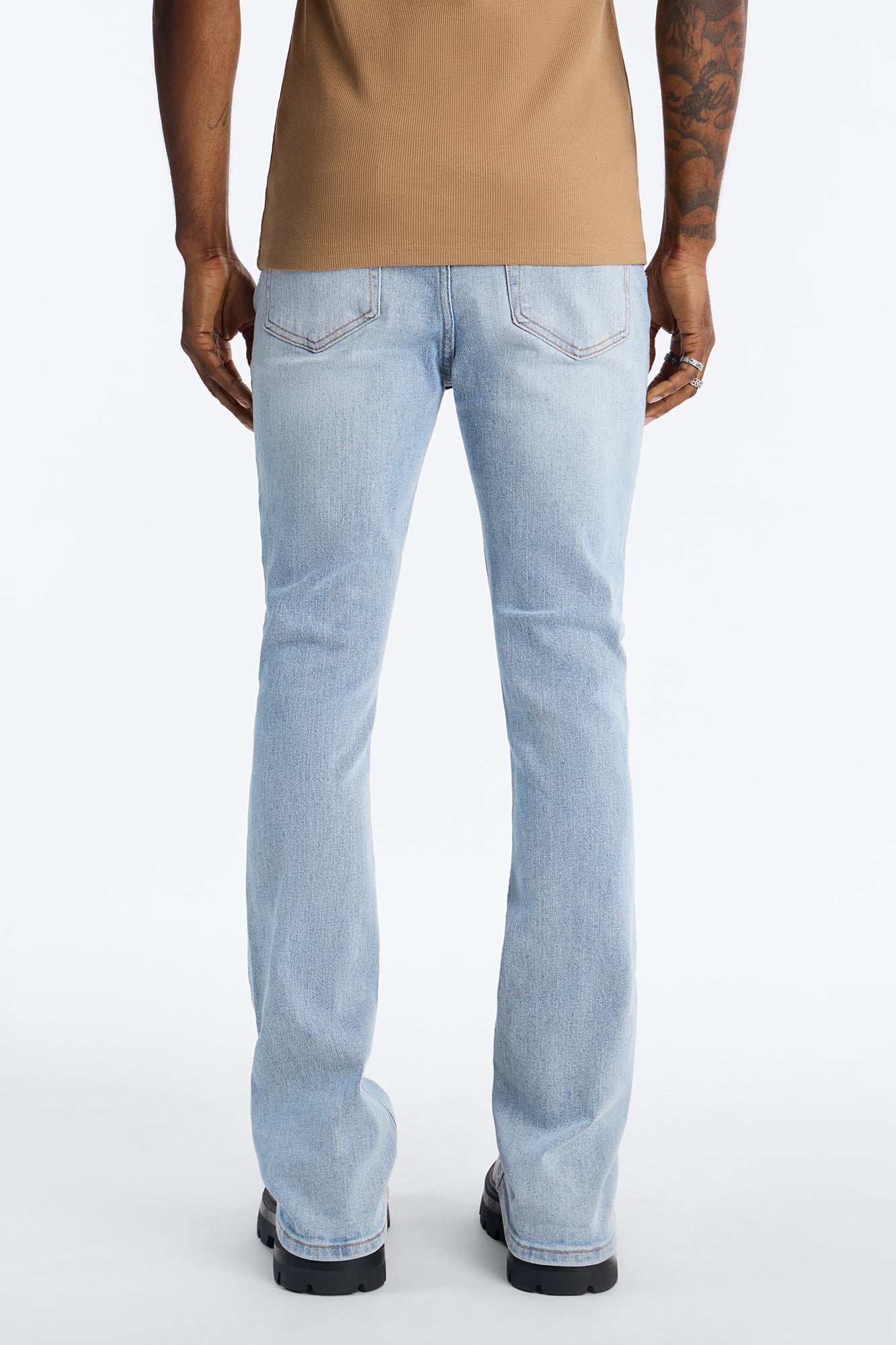 Essential Destroyed Stacked Slim Flare Stretch Jean - Light Blue Wash