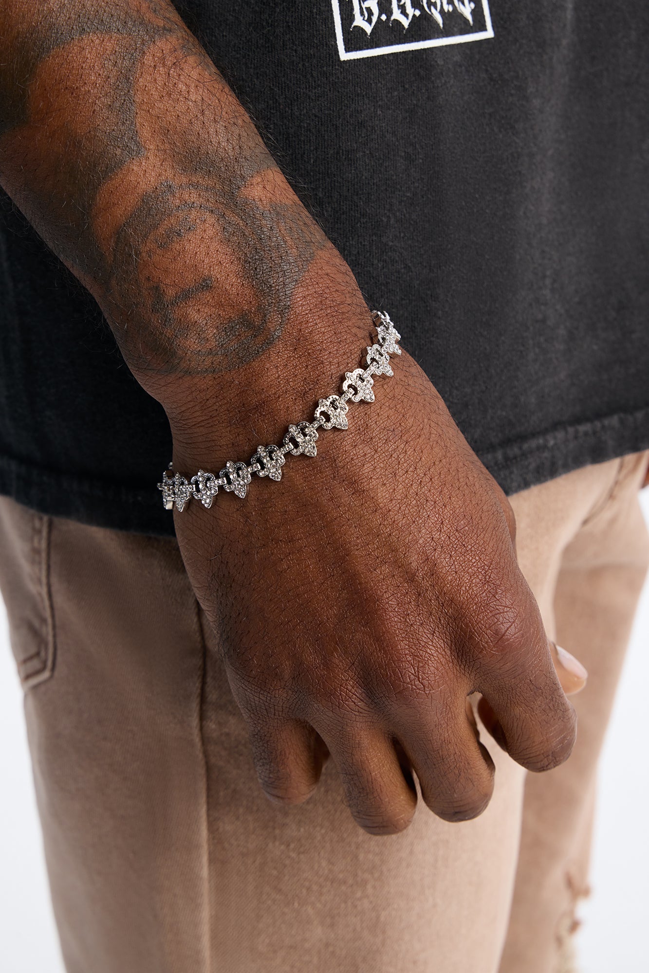 Iced Fleur De Leis Bracelet - Silver