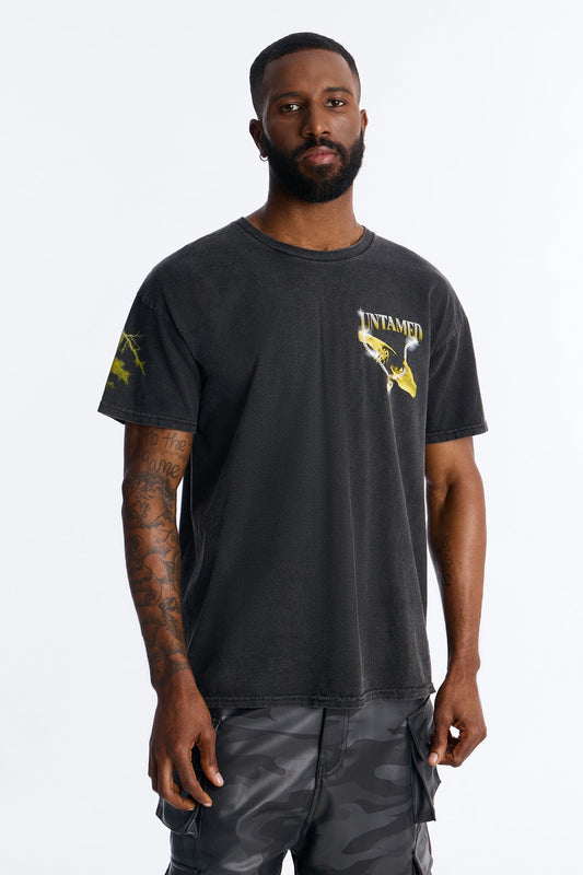 Untamed Hustle Vintage Oversized Short Sleeve Tee - Black Wash