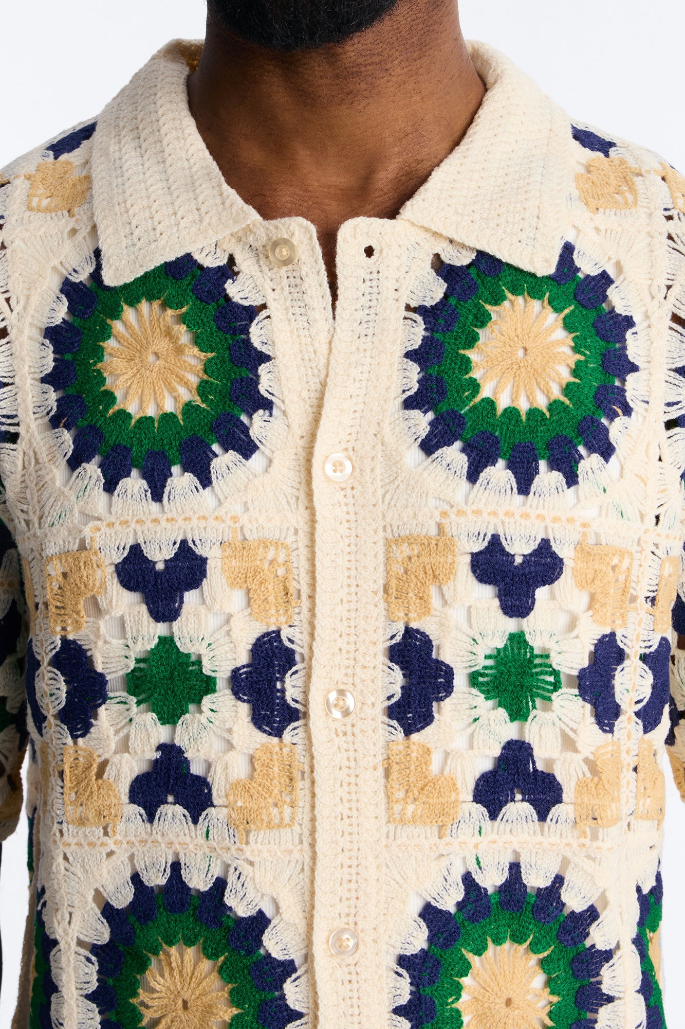 Desert Hues Crochet Button Up Shirt - Cream