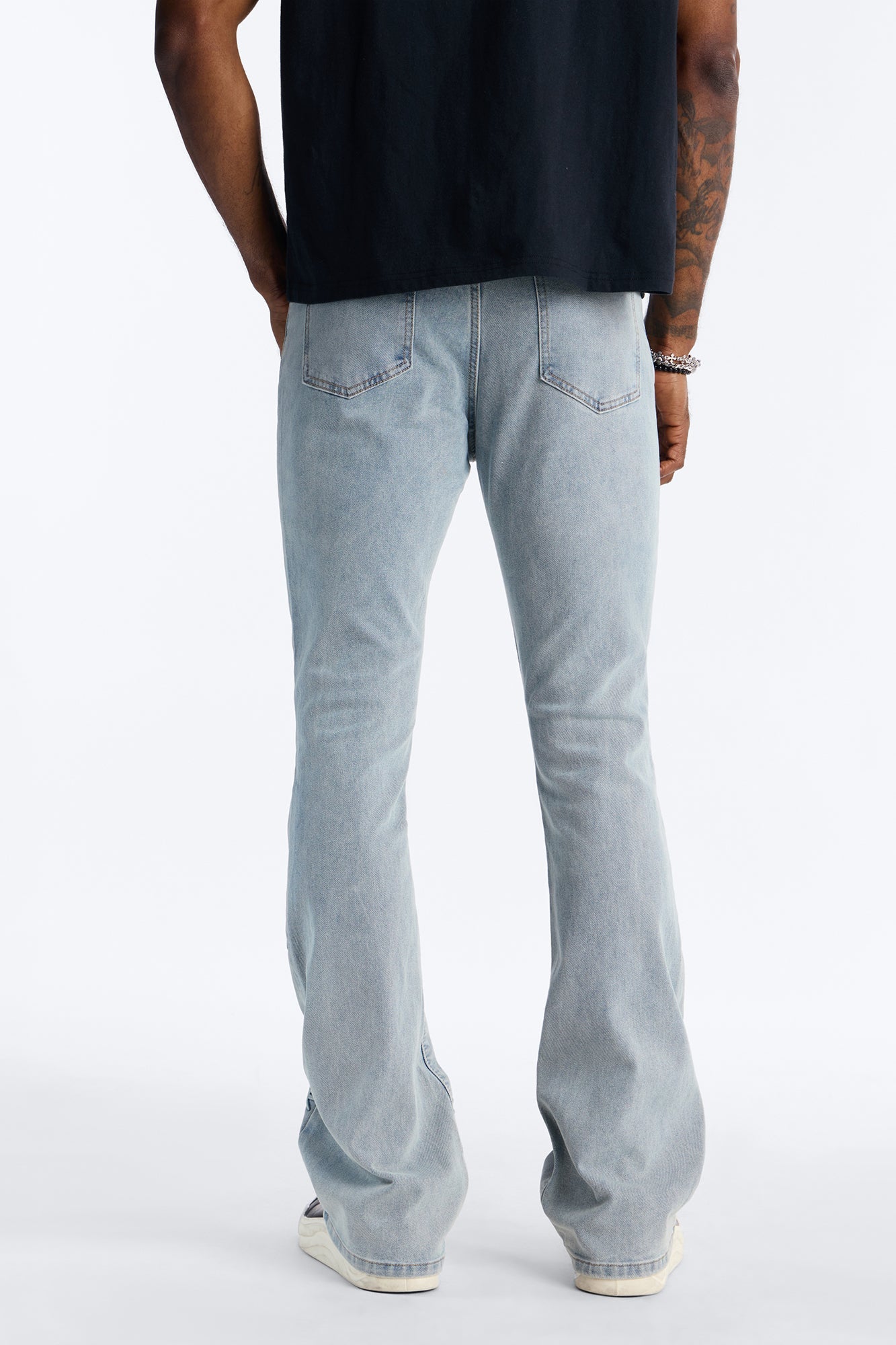 Stacked Slim Flare Embossed Supernova Jeans - Light Wash