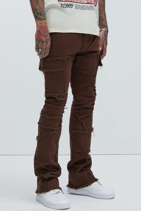 Trapping Frayed Stacked Skinny Flare Pants - Chocolate