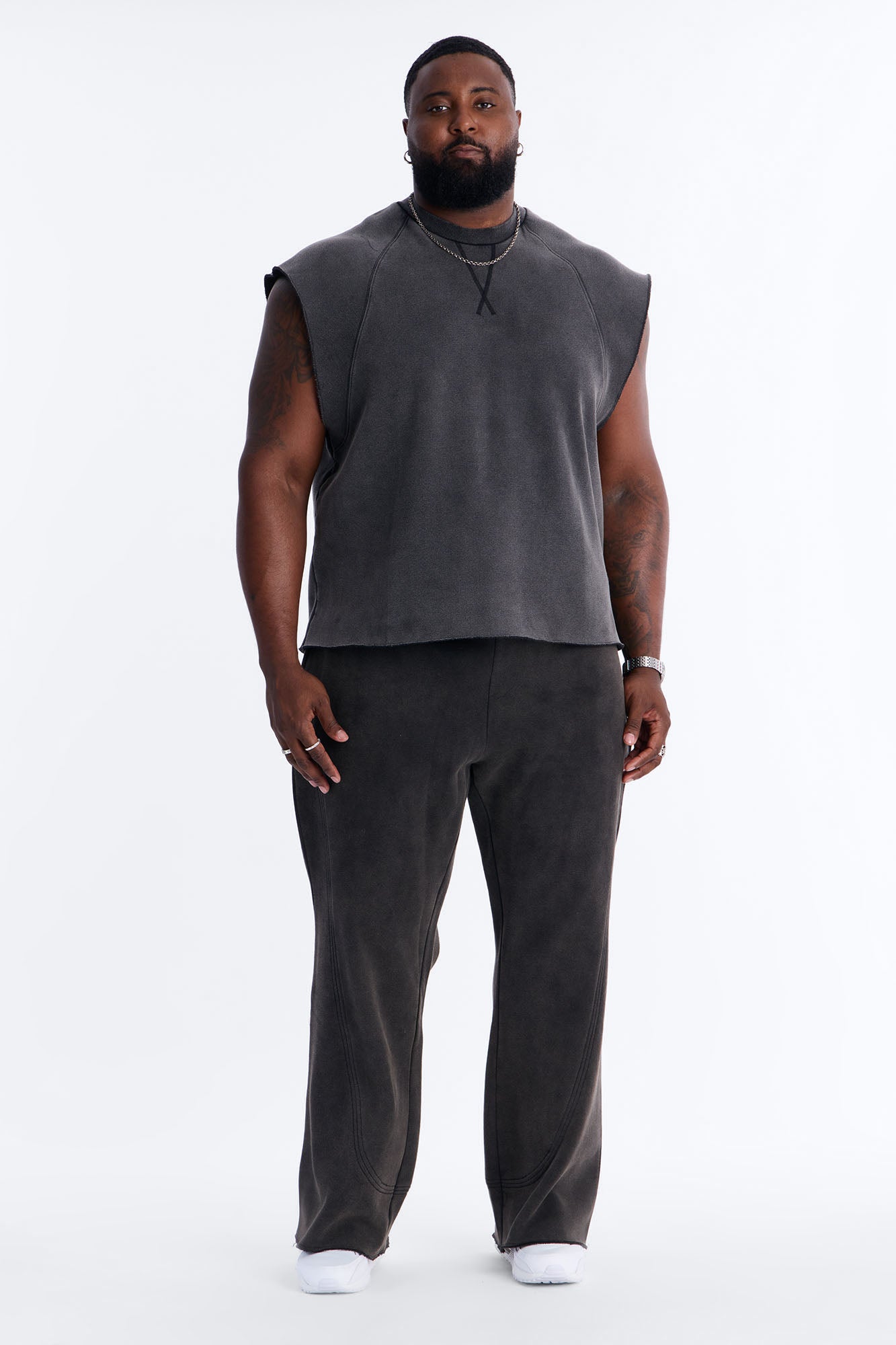 Washed Raw Edge Relaxed Muscle Tee - Black Wash