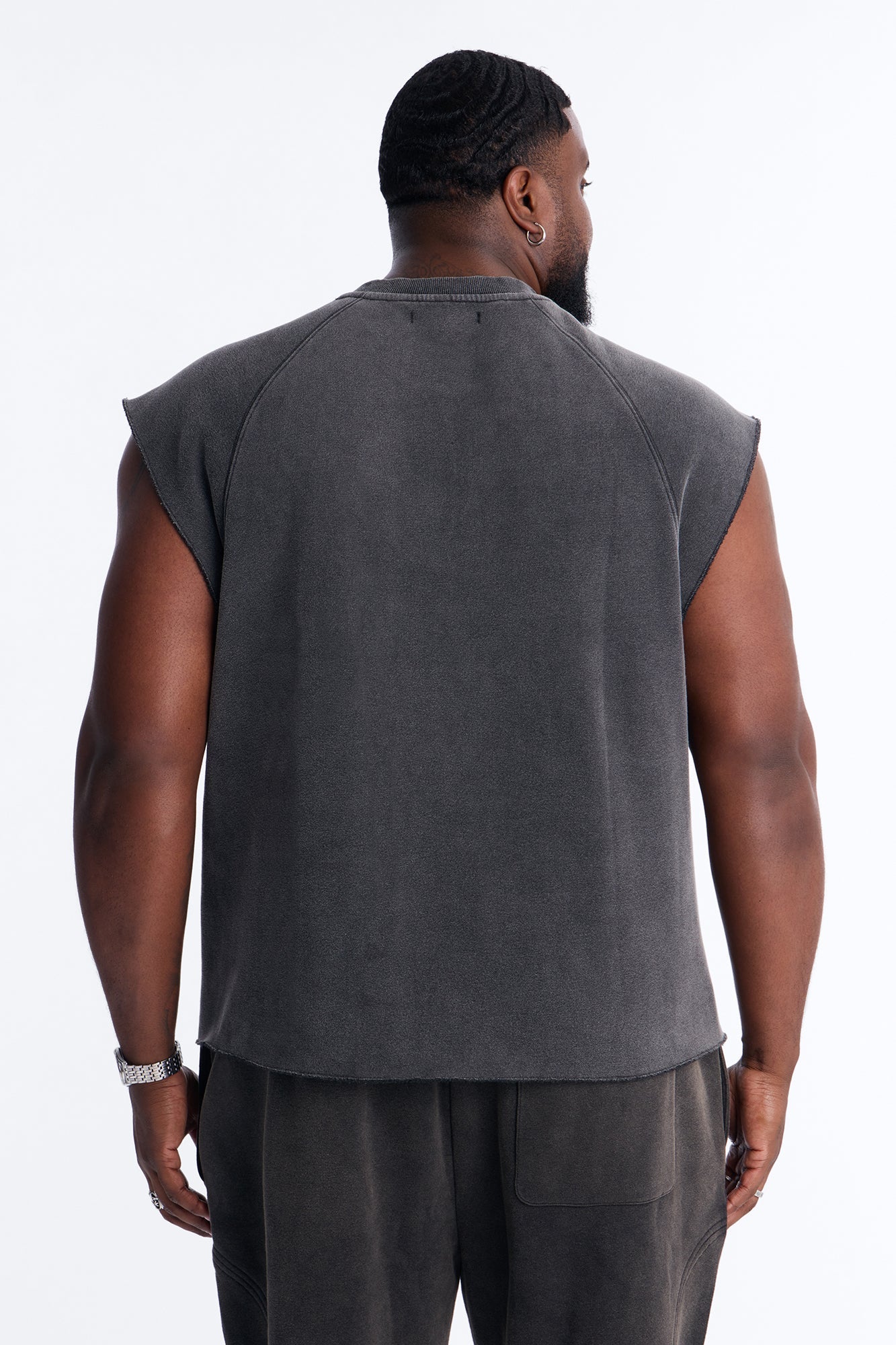 Washed Raw Edge Relaxed Muscle Tee - Black Wash