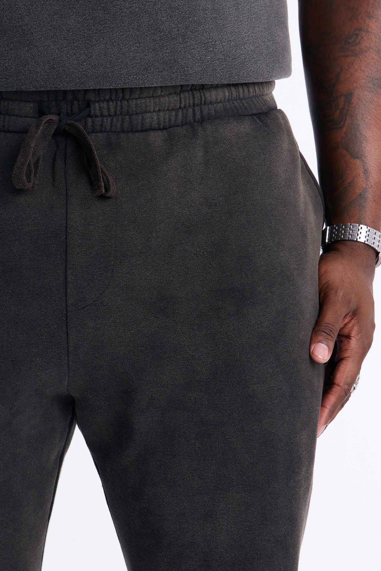 Washed Raw Edge Flare Sweatpant - Black Wash