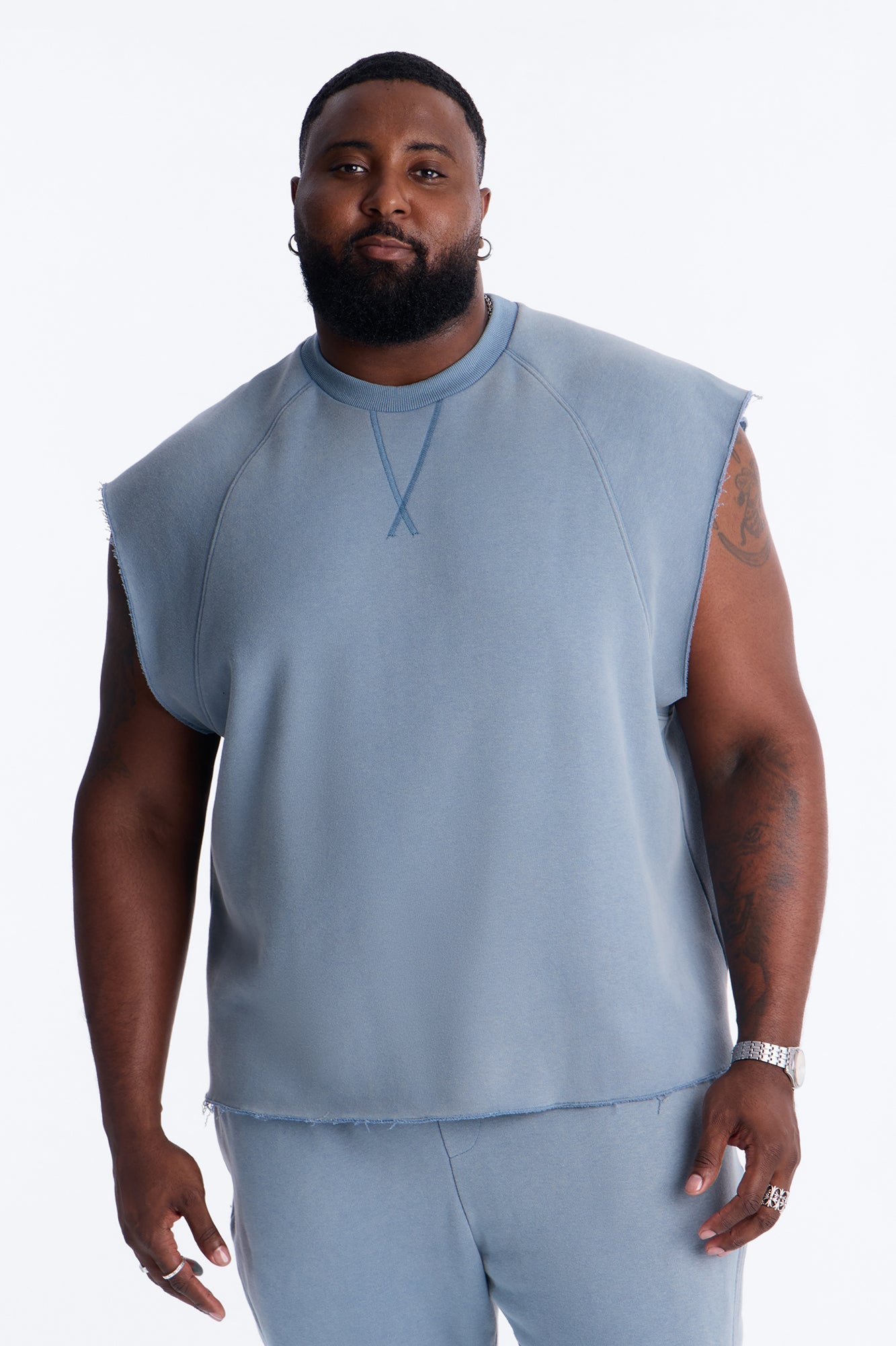 Washed Raw Edge Relaxed Muscle Tee - Slate Blue
