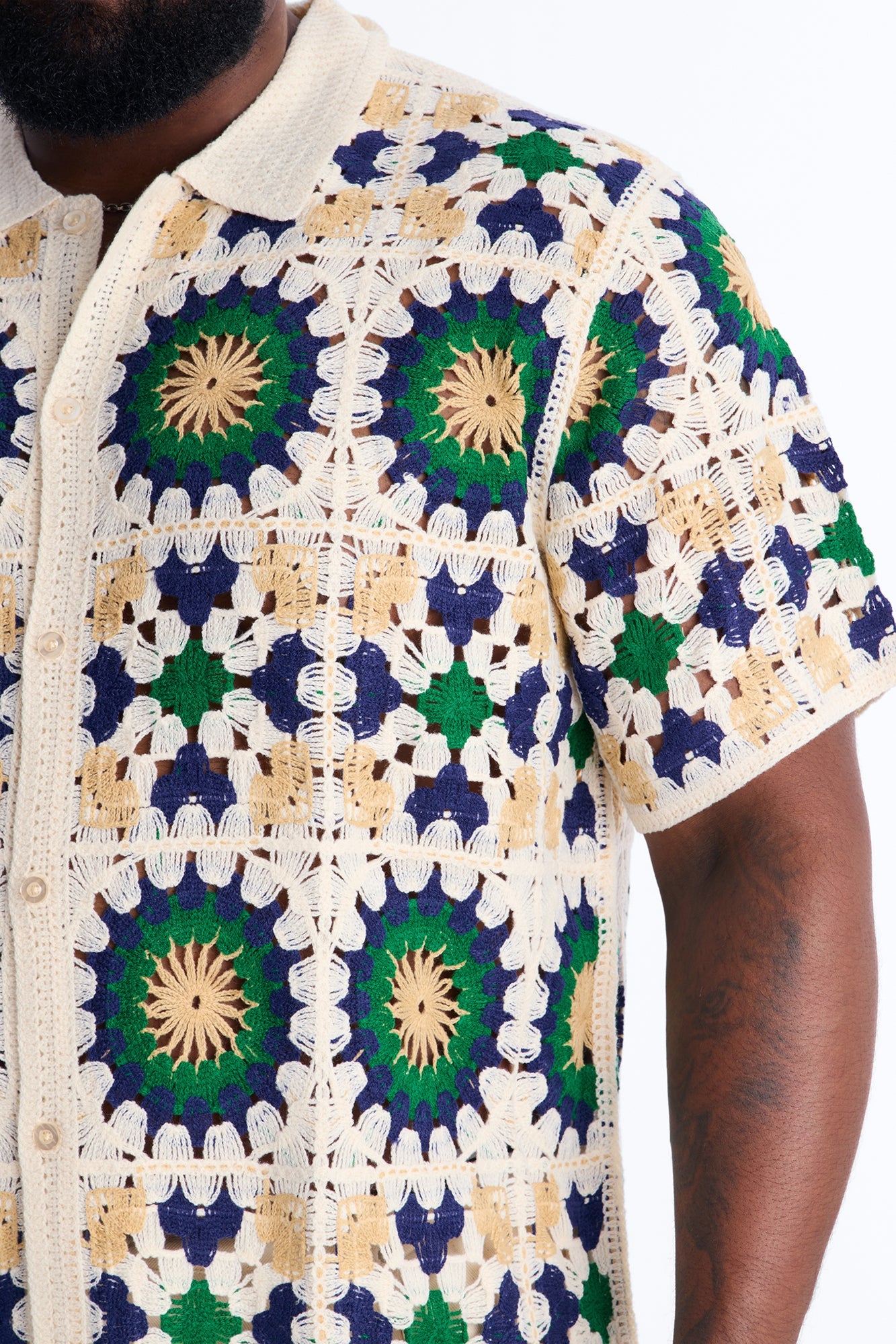Desert Hues Crochet Button Up Shirt - Cream