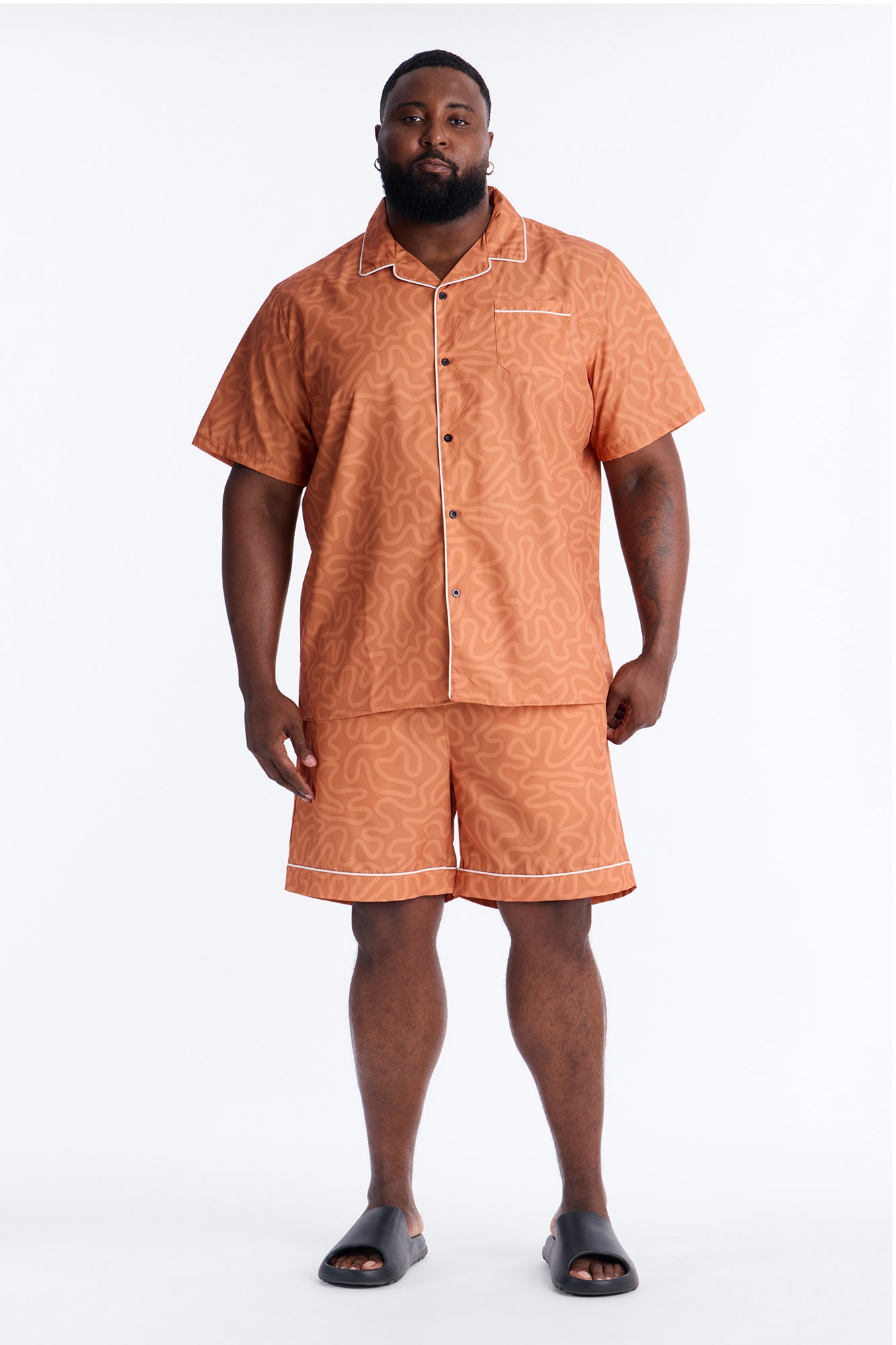 Relaxed Sienna Wave Cuban Collar Shirt - Orange
