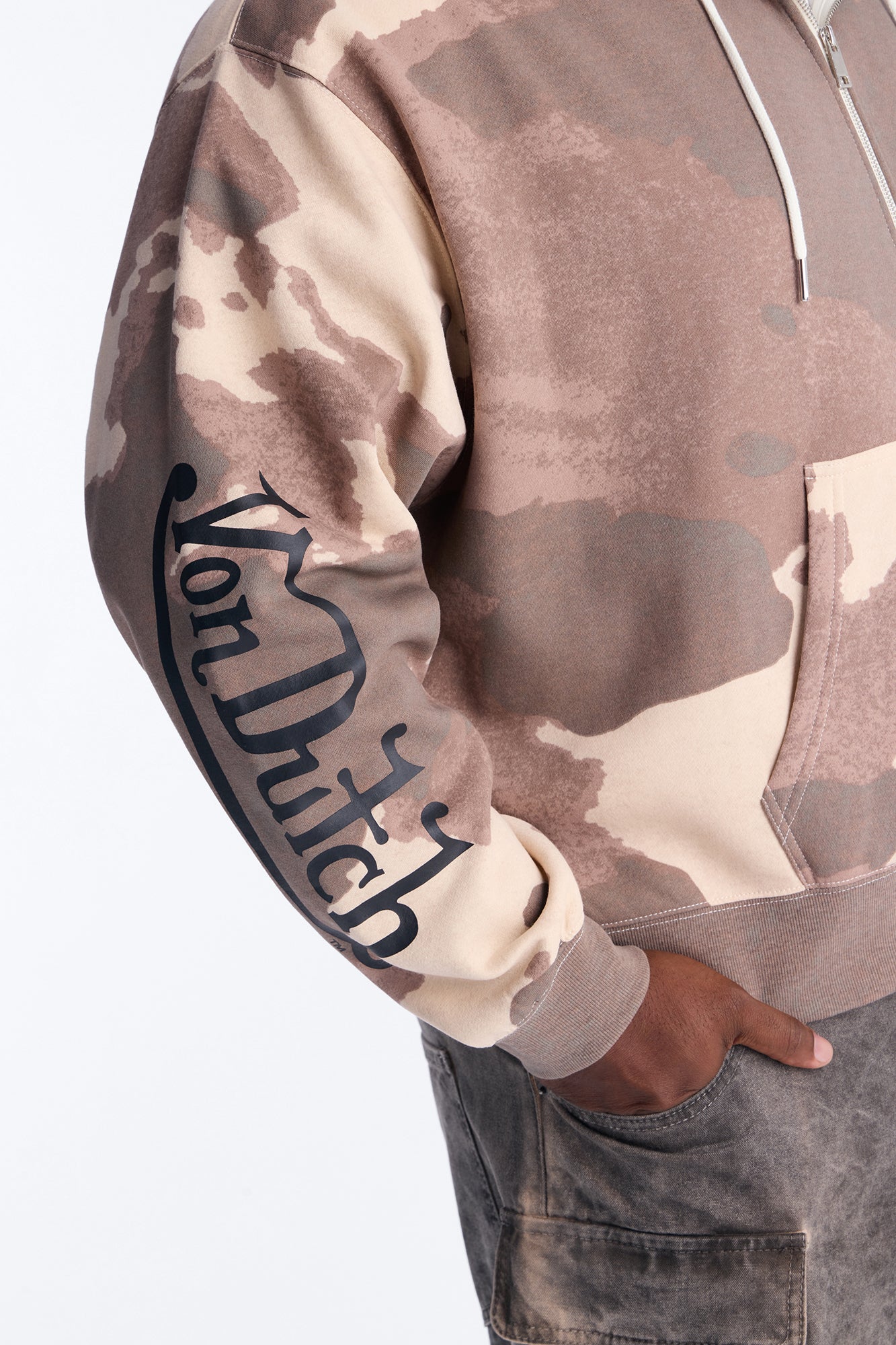 Von Dutch Western Cow Hide Zip Up Hoodie - Brown