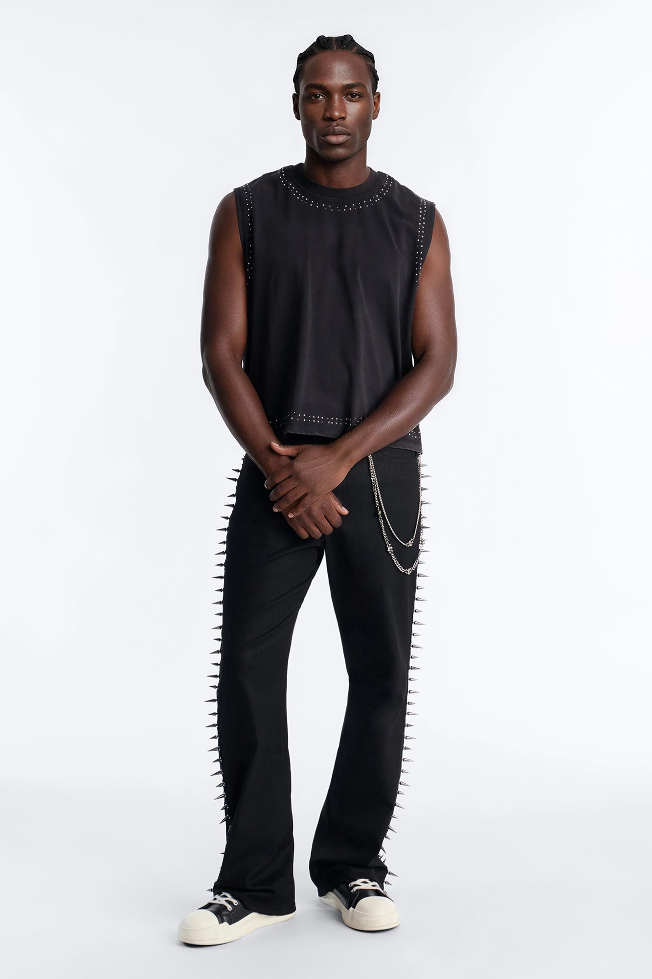 Stacked Slim Flare Waxed Cyber Spike Jean - Black