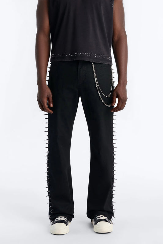 Stacked Slim Flare Waxed Cyber Spike Jean - Black