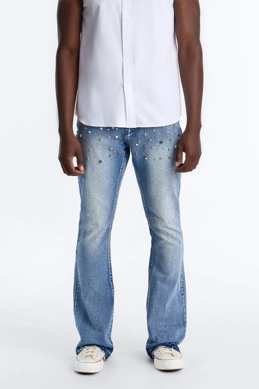 Stacked Skinny Flare Star Burst Jeans - Medium Blue Wash