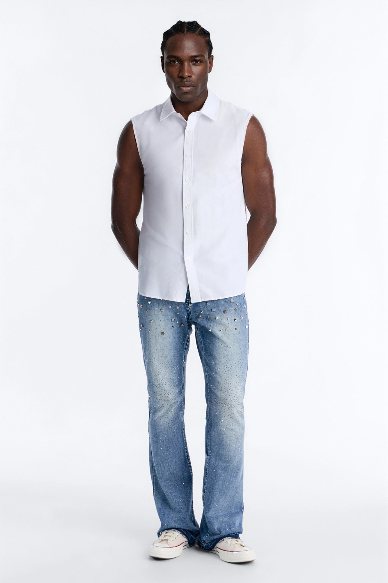 Stacked Skinny Flare Star Burst Jeans - Medium Blue Wash
