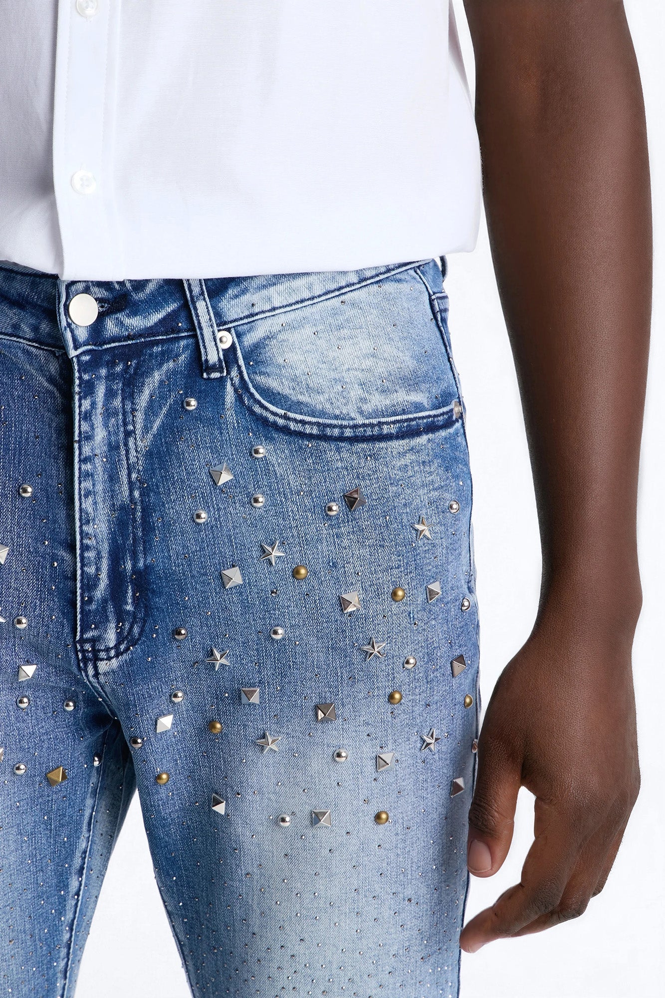 Stacked Skinny Flare Star Burst Jeans - Medium Blue Wash