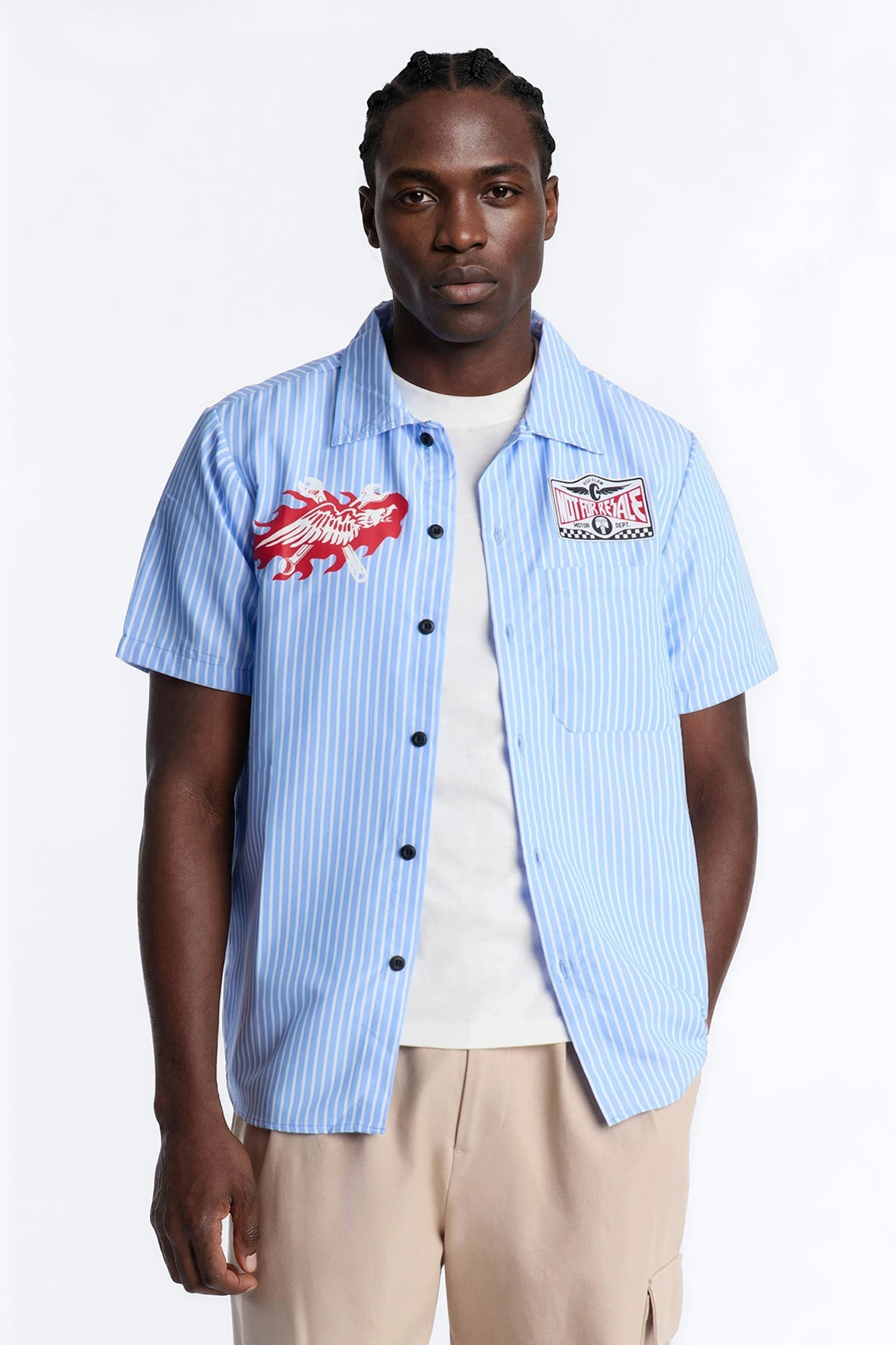 Cropped No Questions Asked Striped Button Up Shirt - Blue