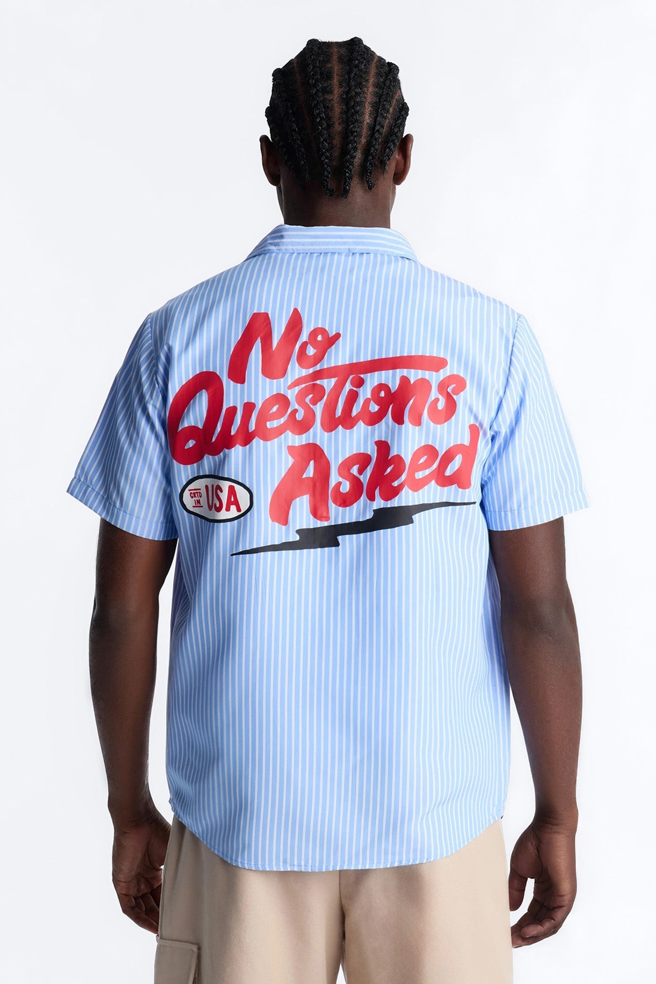 Cropped No Questions Asked Striped Button Up Shirt - Blue