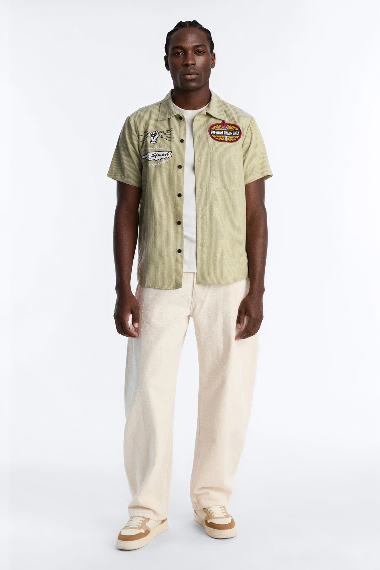 Cropped Overdrive Mode Striped Button Up Shirt - Sage