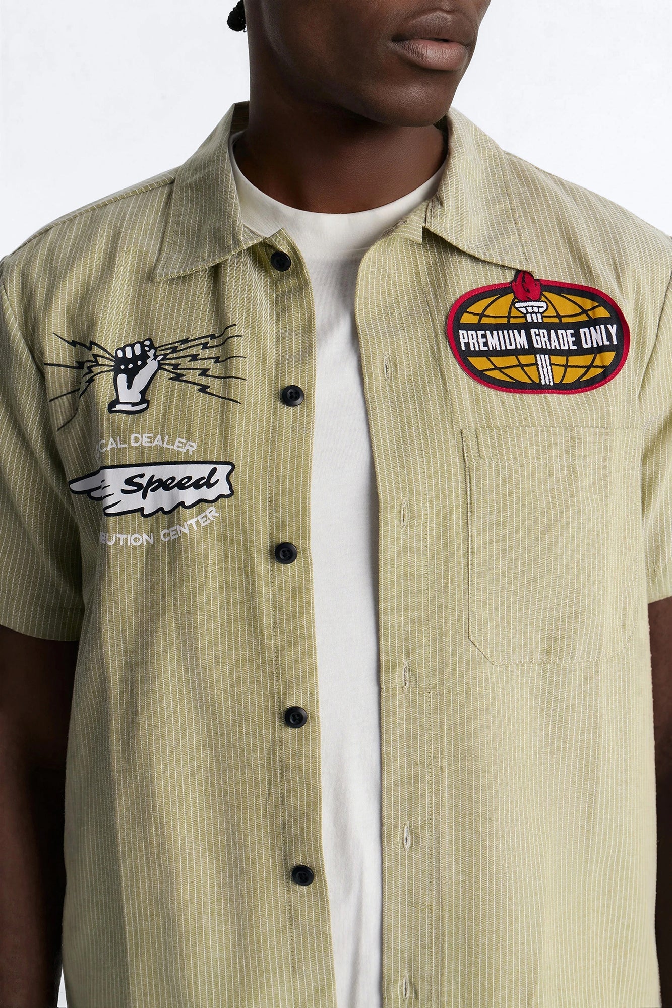 Cropped Overdrive Mode Striped Button Up Shirt - Sage