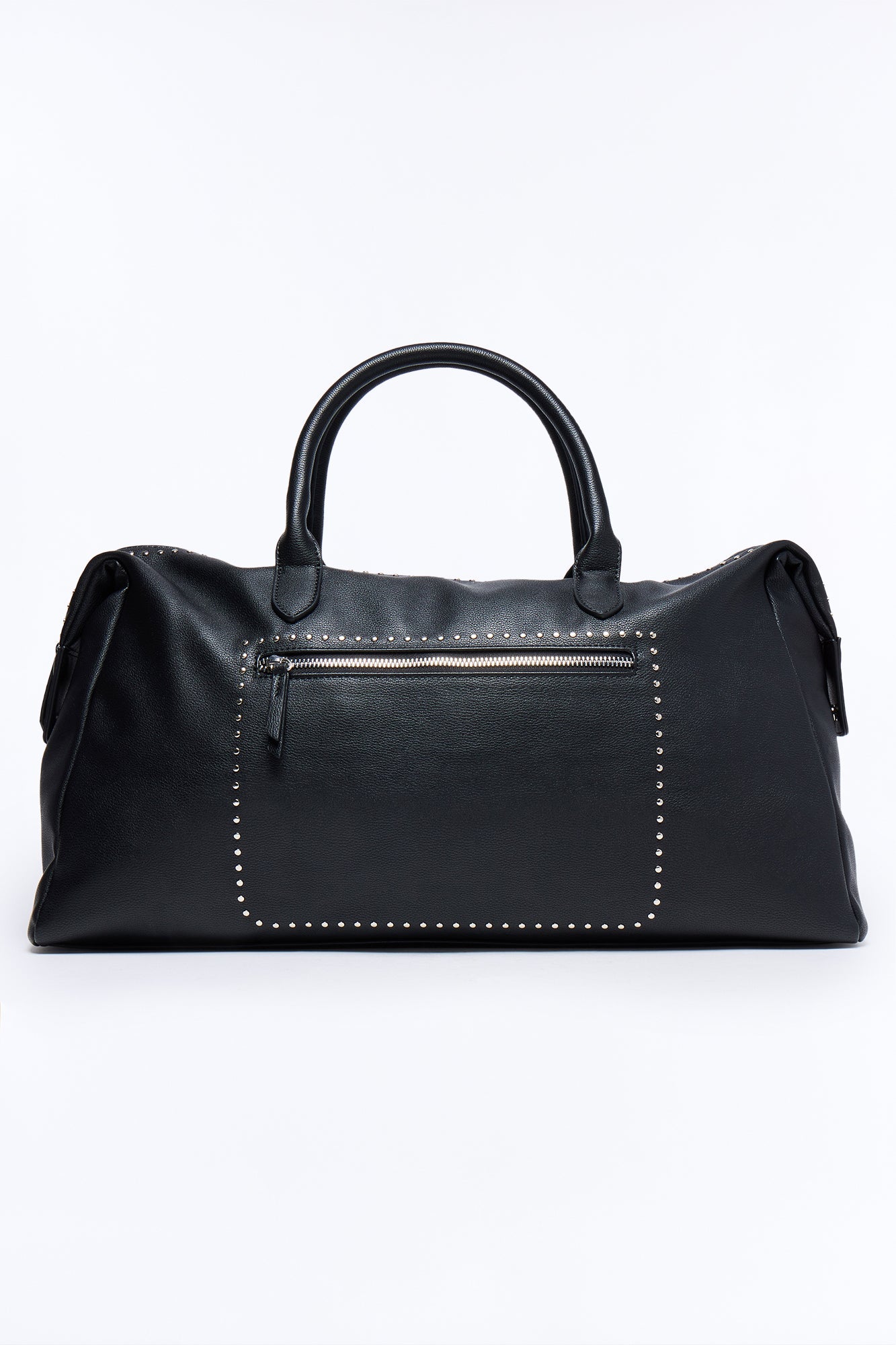 Textured Faux Leather Mid Size Weekender Duffle Bag - Black
