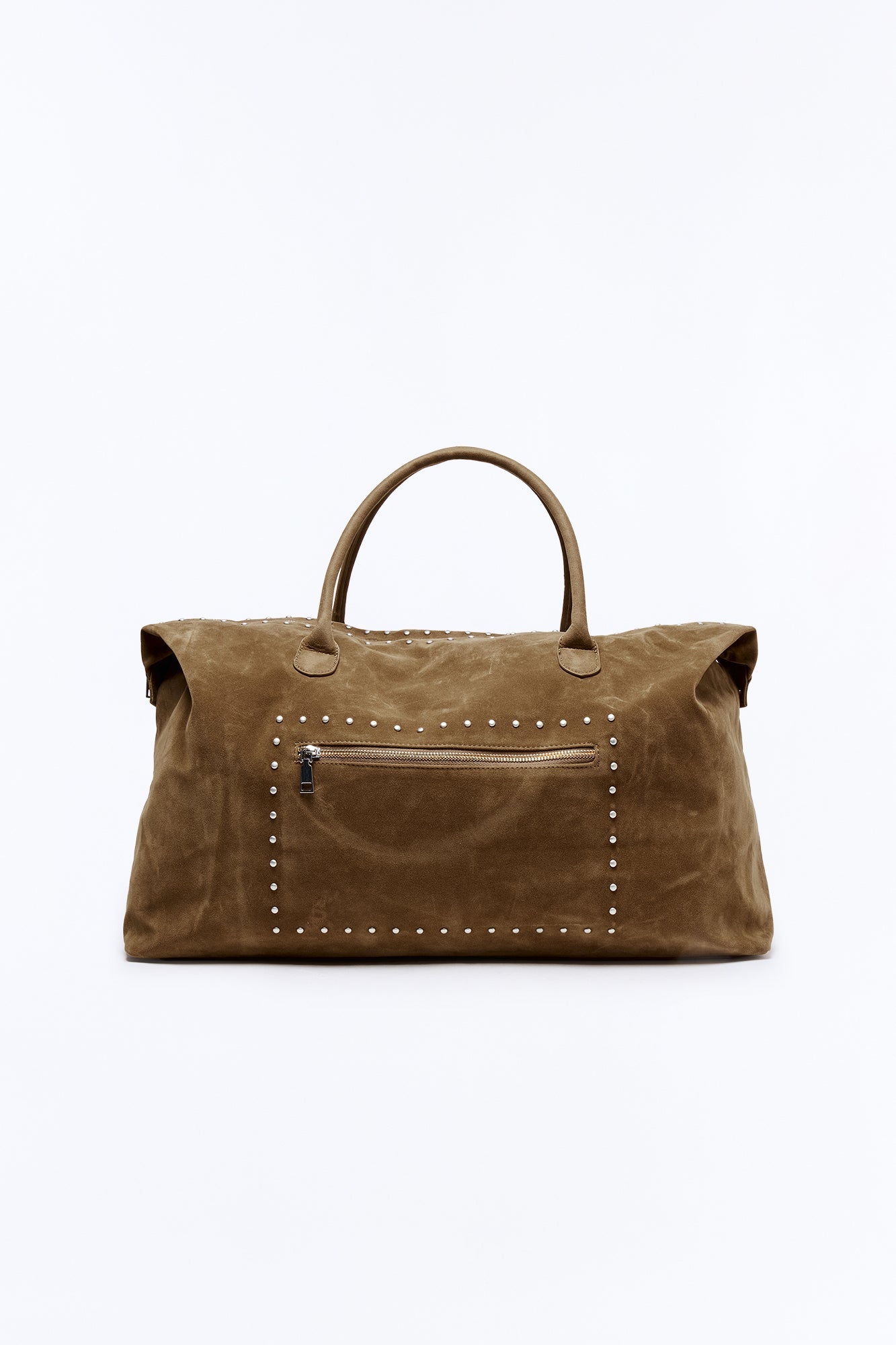 Faux Suede Studded Weekender Bag - Dark Brown