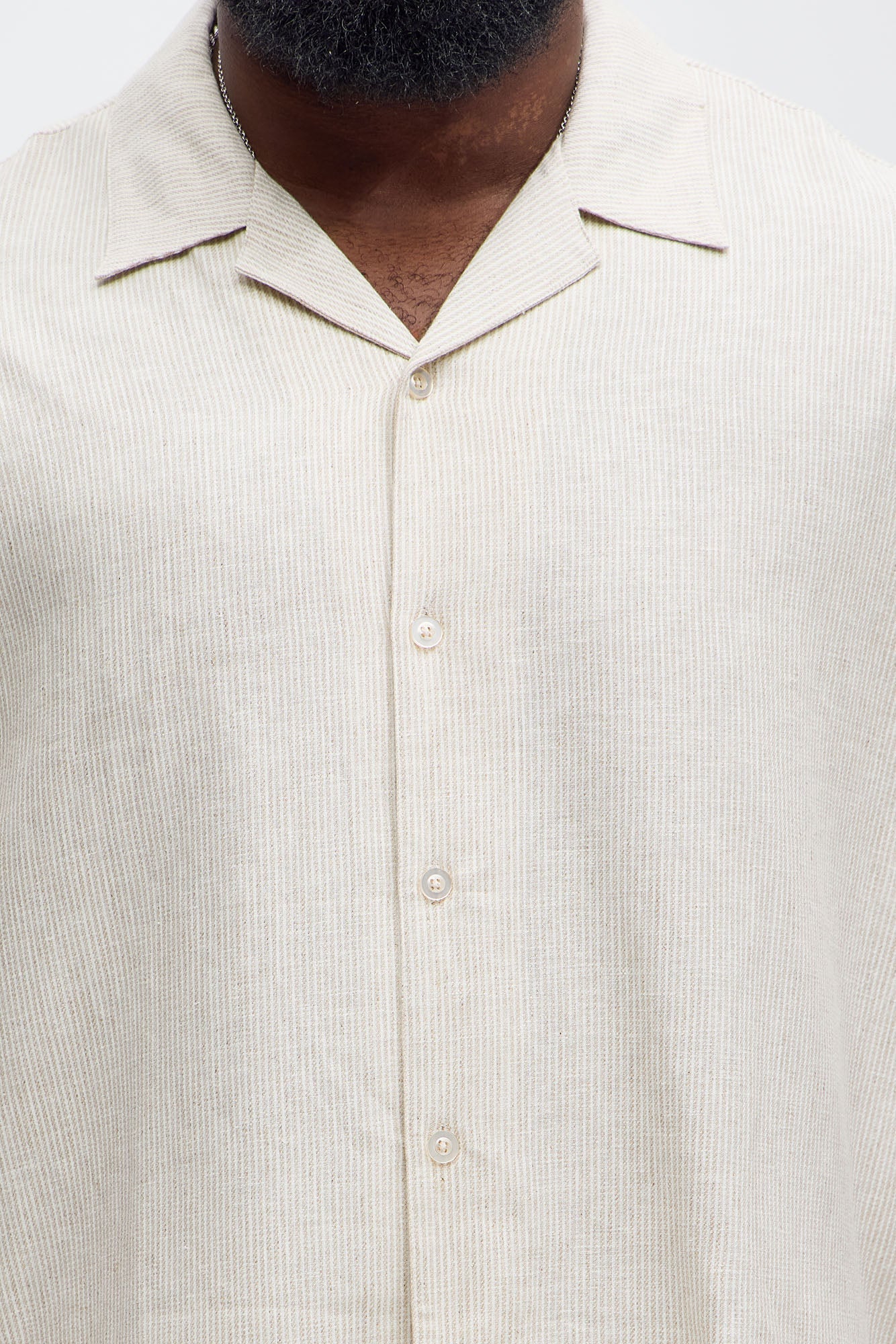 Twill Stripe Slim Button Up - Taupe