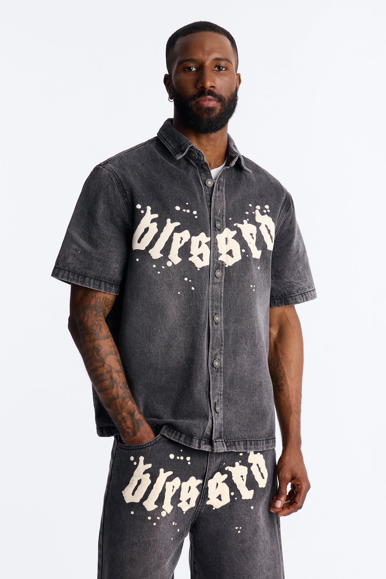 Been Blessed Denim Button Up Shirt - Black Wash
